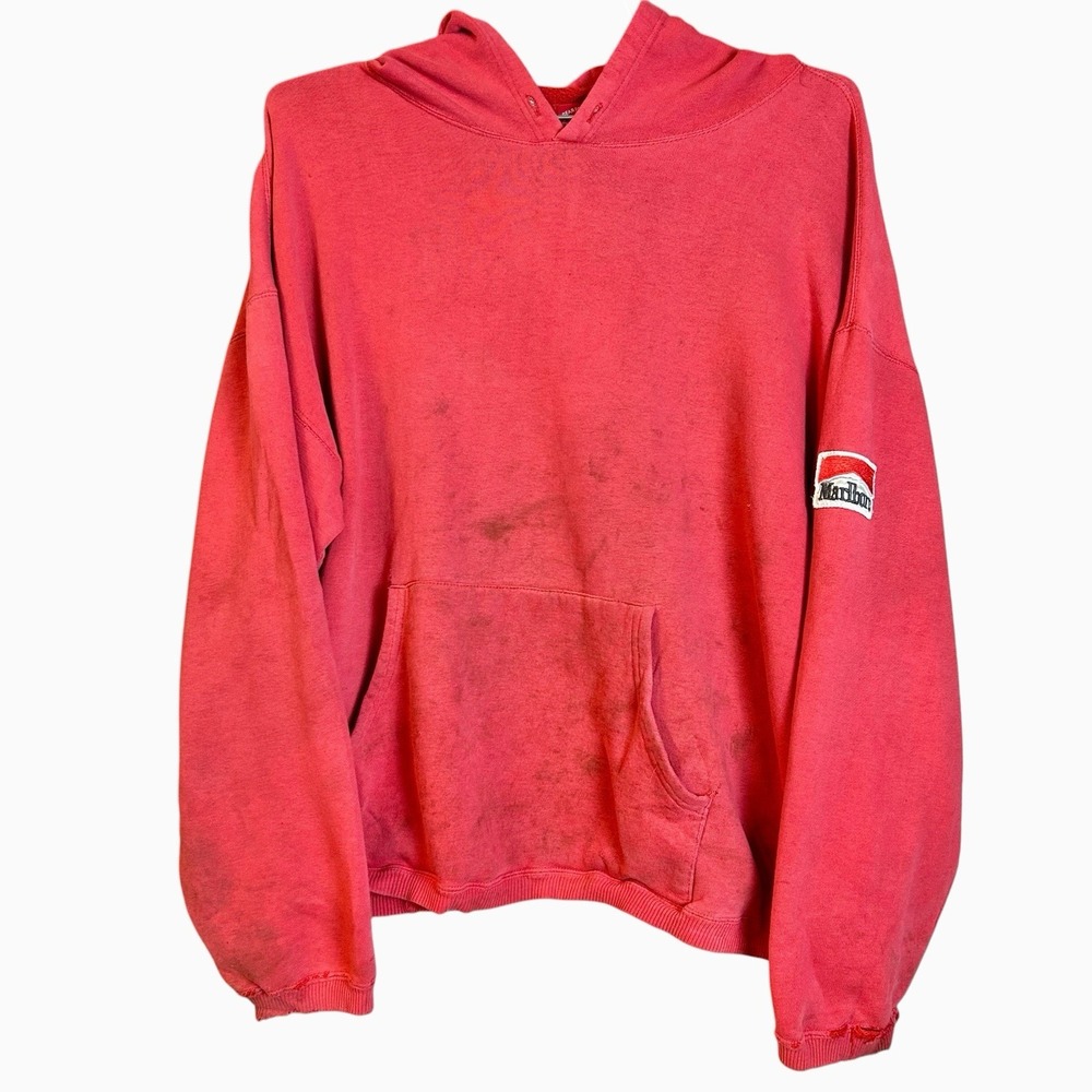 VTG 90s Marlboro Country Store Hoodie Red Sweatshirt Size XL Faded Worn Wear